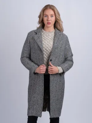 Black and White Herringbone City Coat