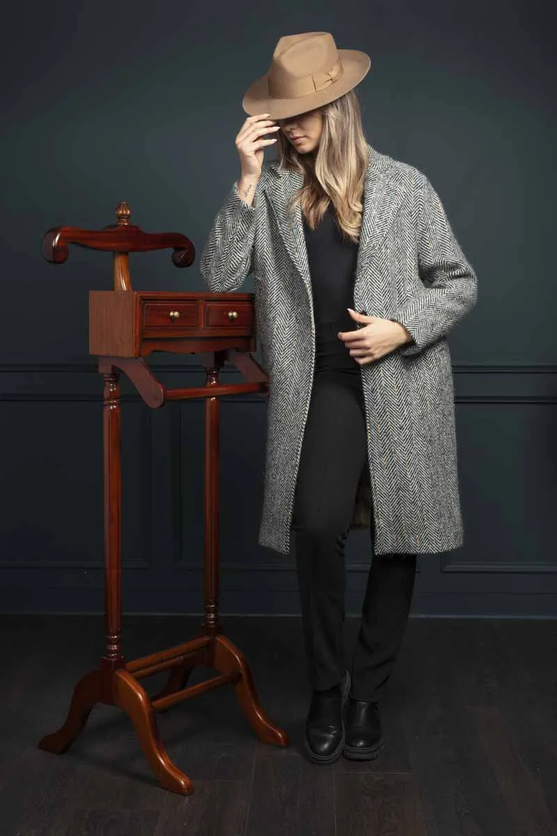 Black and White Herringbone City Coat