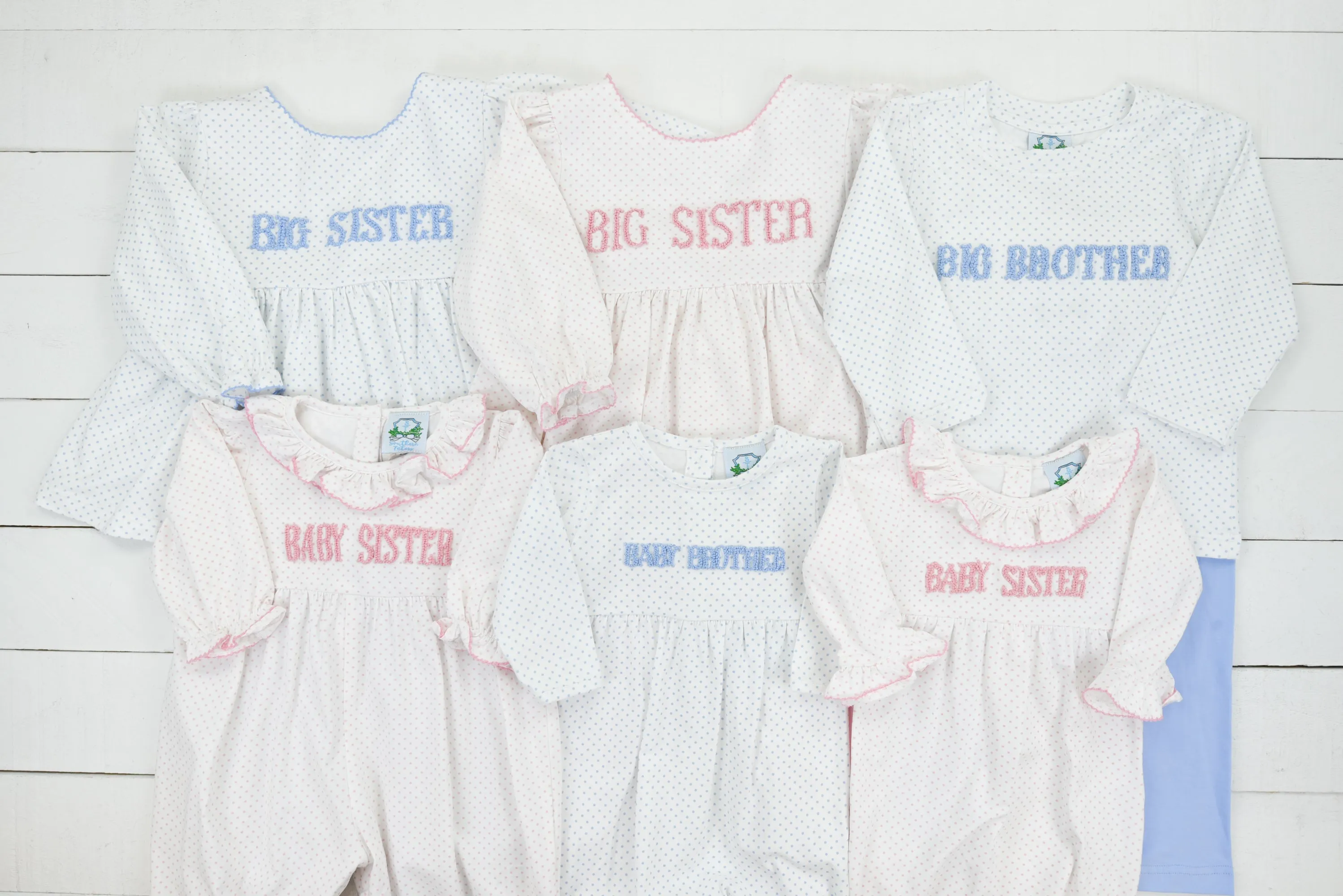 Blue Bitty Dot Embroidered Name Girls Pants Set