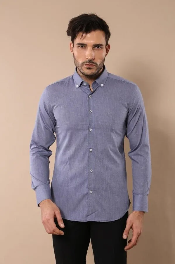 Blue Plain Linen Men's Shirt | Wessi