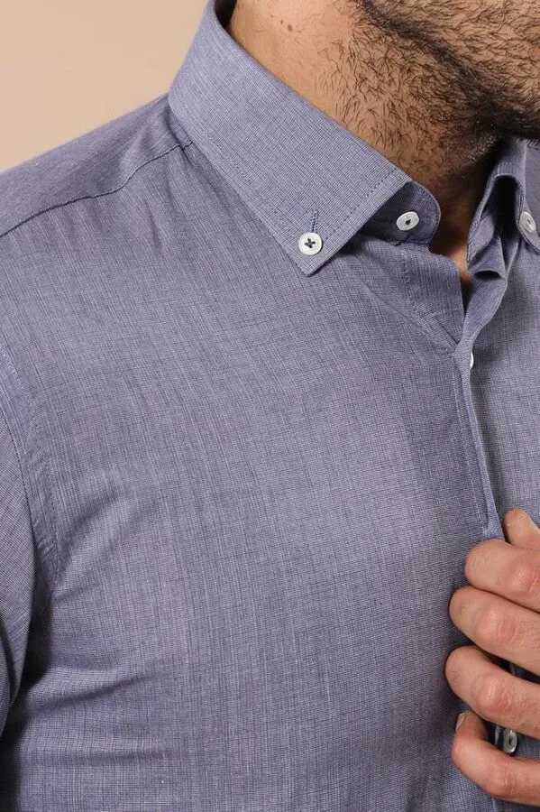 Blue Plain Linen Men's Shirt | Wessi