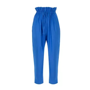 Blue Waist Tie-Detailed Linen Pants