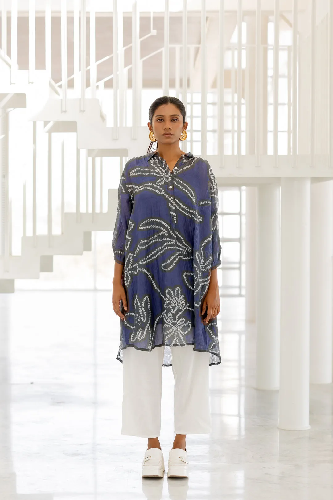 Blue Wildflower Bandhej Tunic