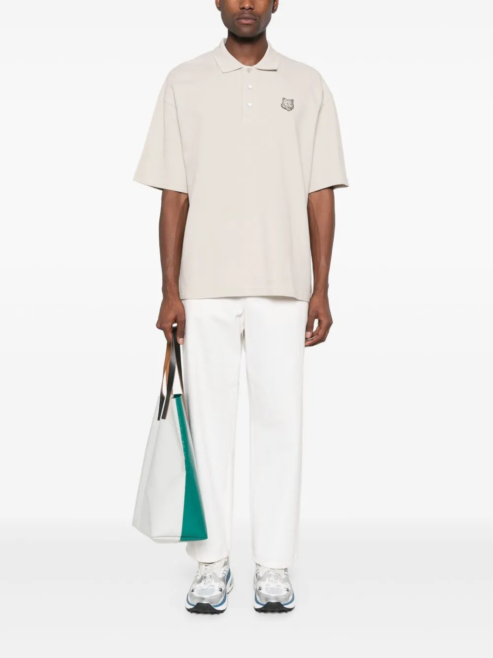 Bold fox head cotton polo shirt