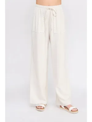 Bow Embroidered Linen Palazzo Pant