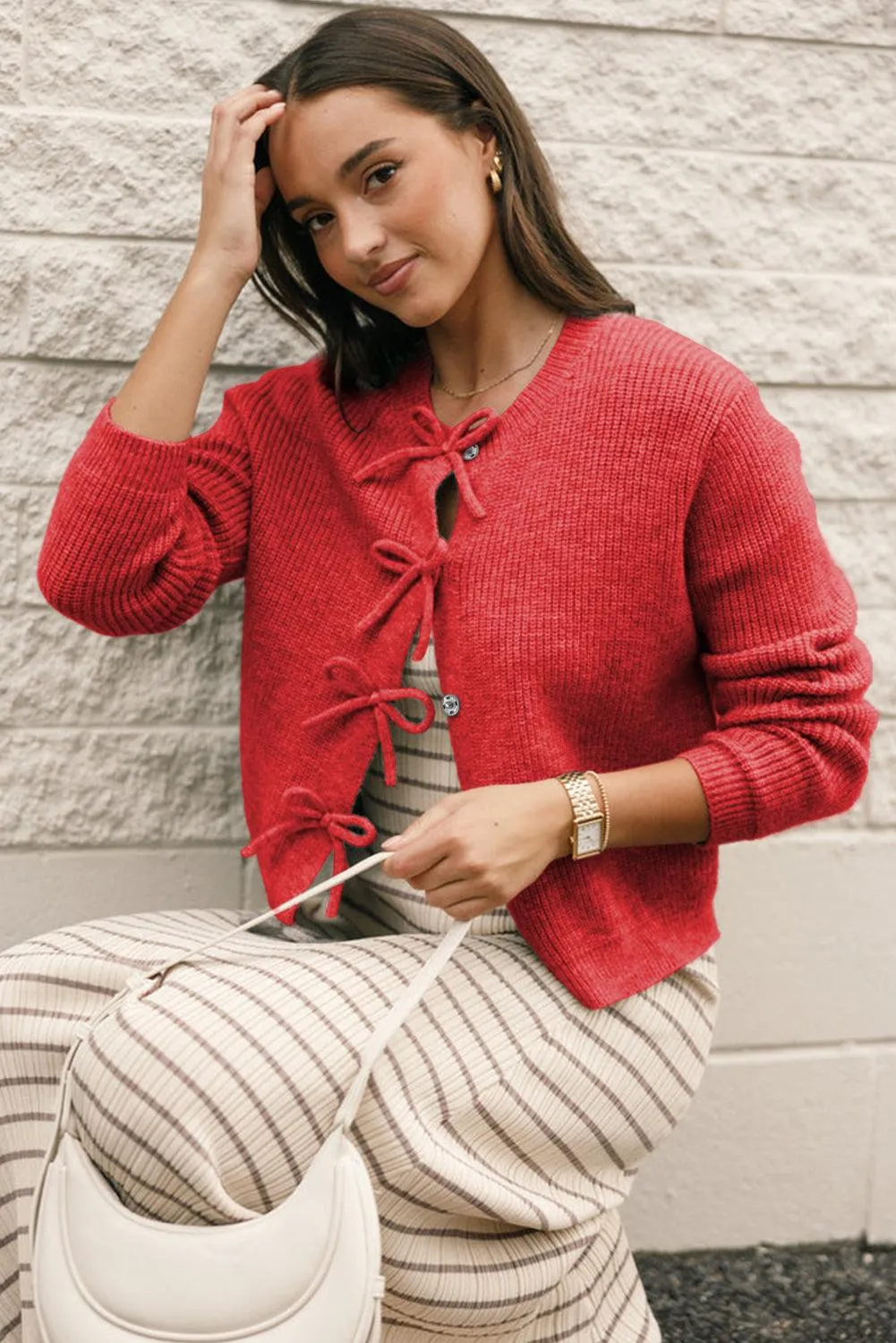 Bows Knitted Button Cardigan