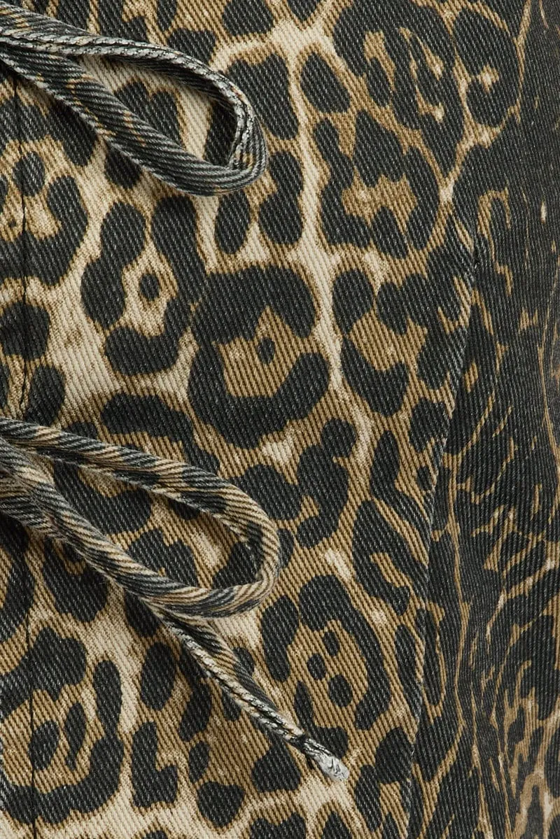 Brown Animal Print Tie Front Top Sleeveless
