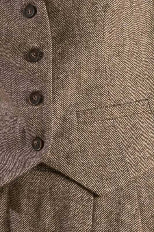 Brown Woven Button Down Vest