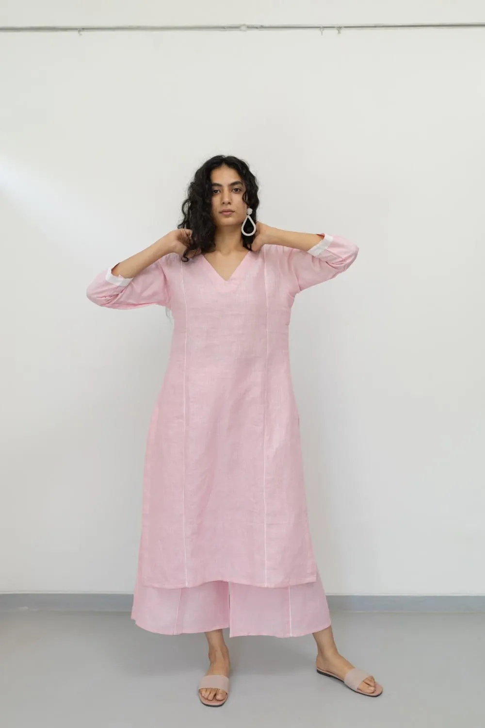 Bubblegum Linen Kurta and Pants Set