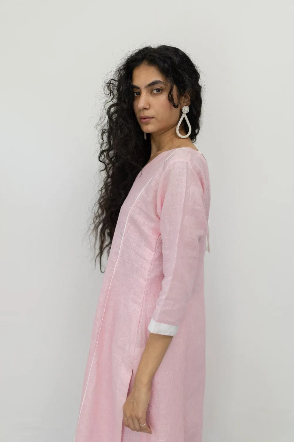 Bubblegum Linen Kurta and Pants Set