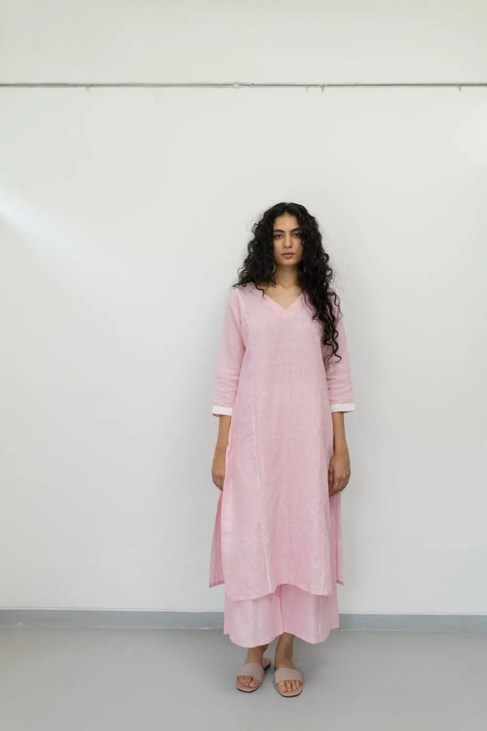 Bubblegum Linen Kurta and Pants Set
