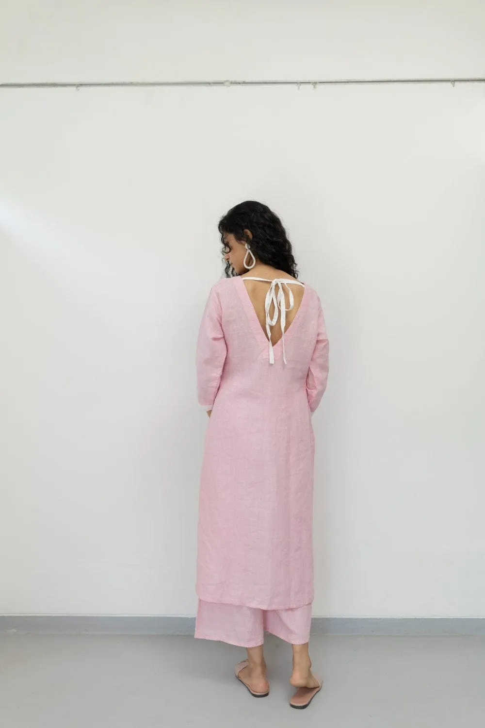 Bubblegum Linen Kurta and Pants Set