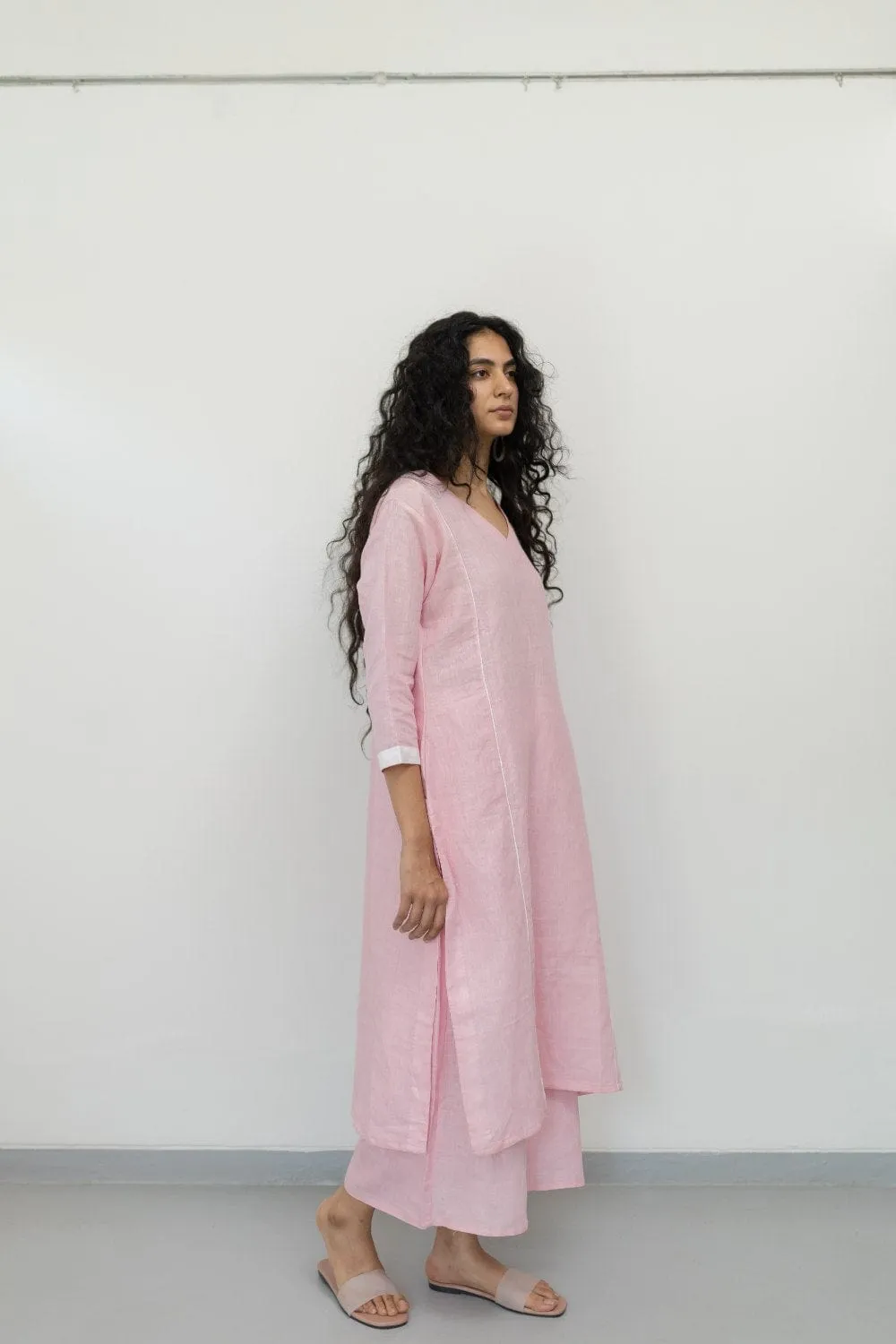 Bubblegum Linen Kurta and Pants Set