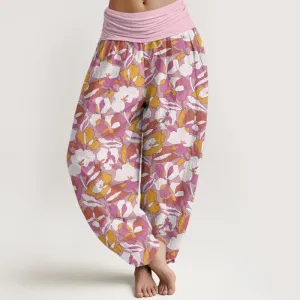 Buddha Stones Floral Leaf Design Women's Elastic Waist Harem Pants