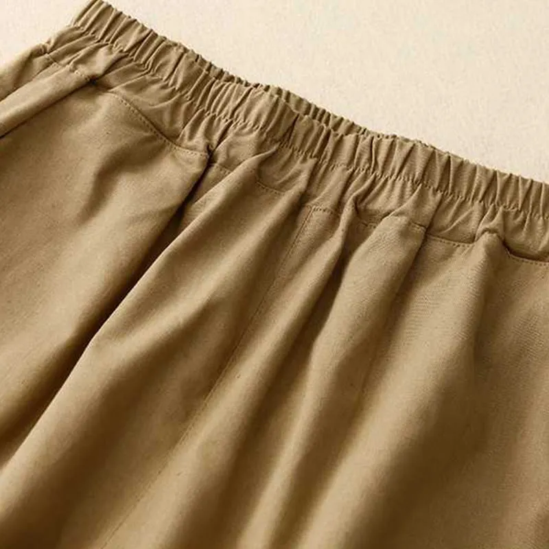 Buddha Stones Summer Casual Loose Plain Frog Button Cotton Linen Women's Shorts With Pockets
