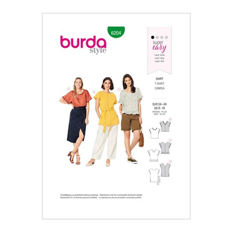 Burda Pattern 6204 Misses' Pull-On Tops (34-44)