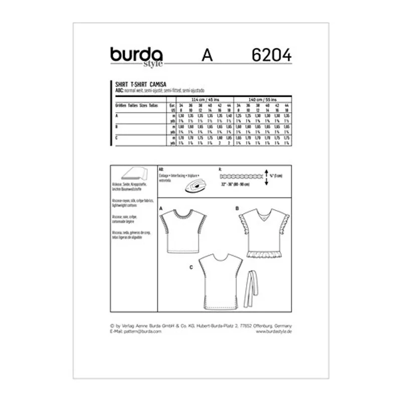 Burda Pattern 6204 Misses' Pull-On Tops (34-44)