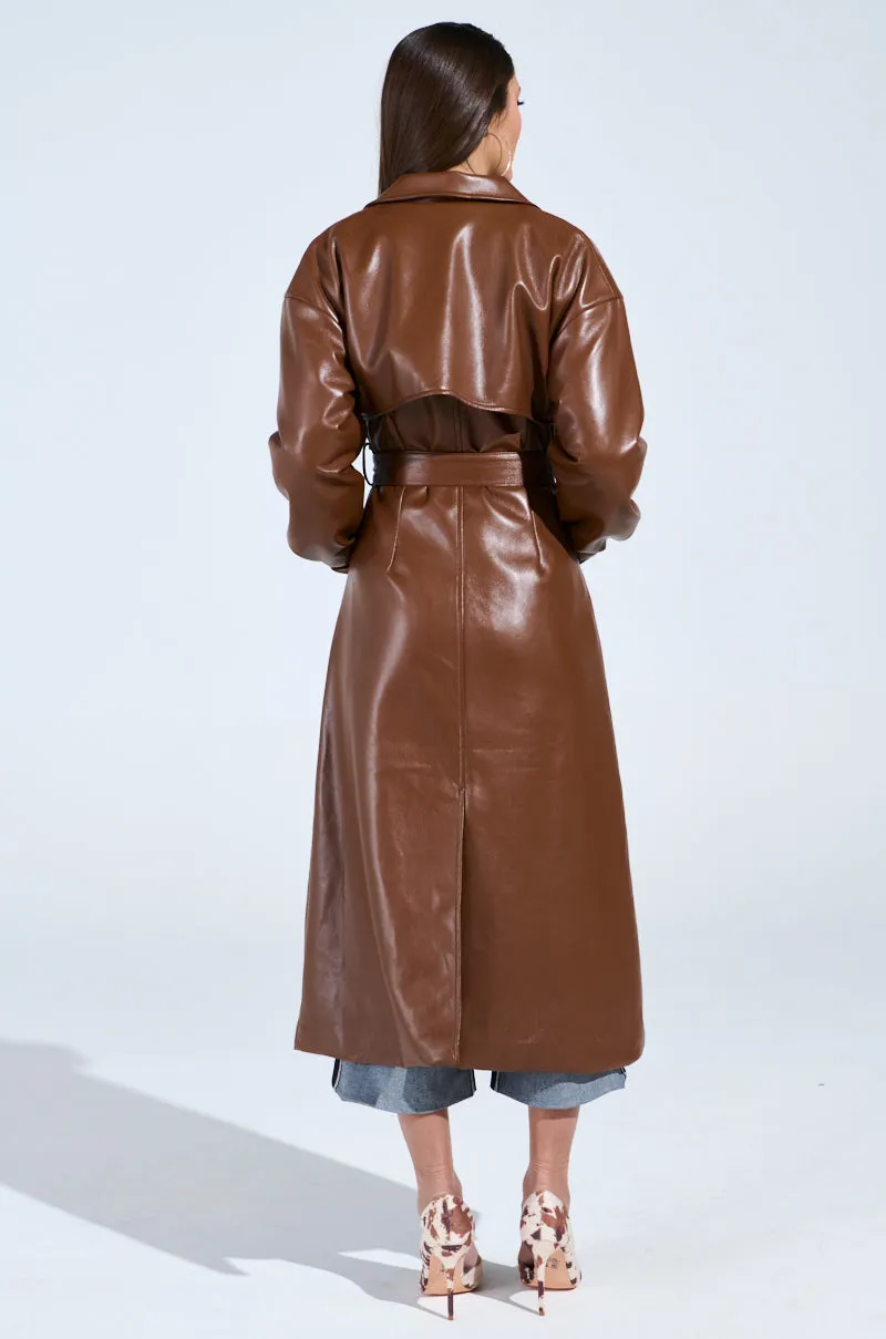 BUTTER LUXE FAUX LEATHER TRENCH IN BROWN