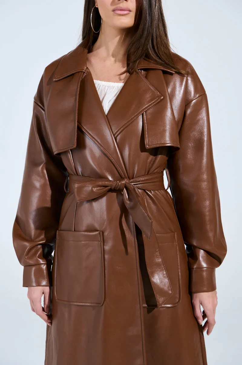 BUTTER LUXE FAUX LEATHER TRENCH IN BROWN