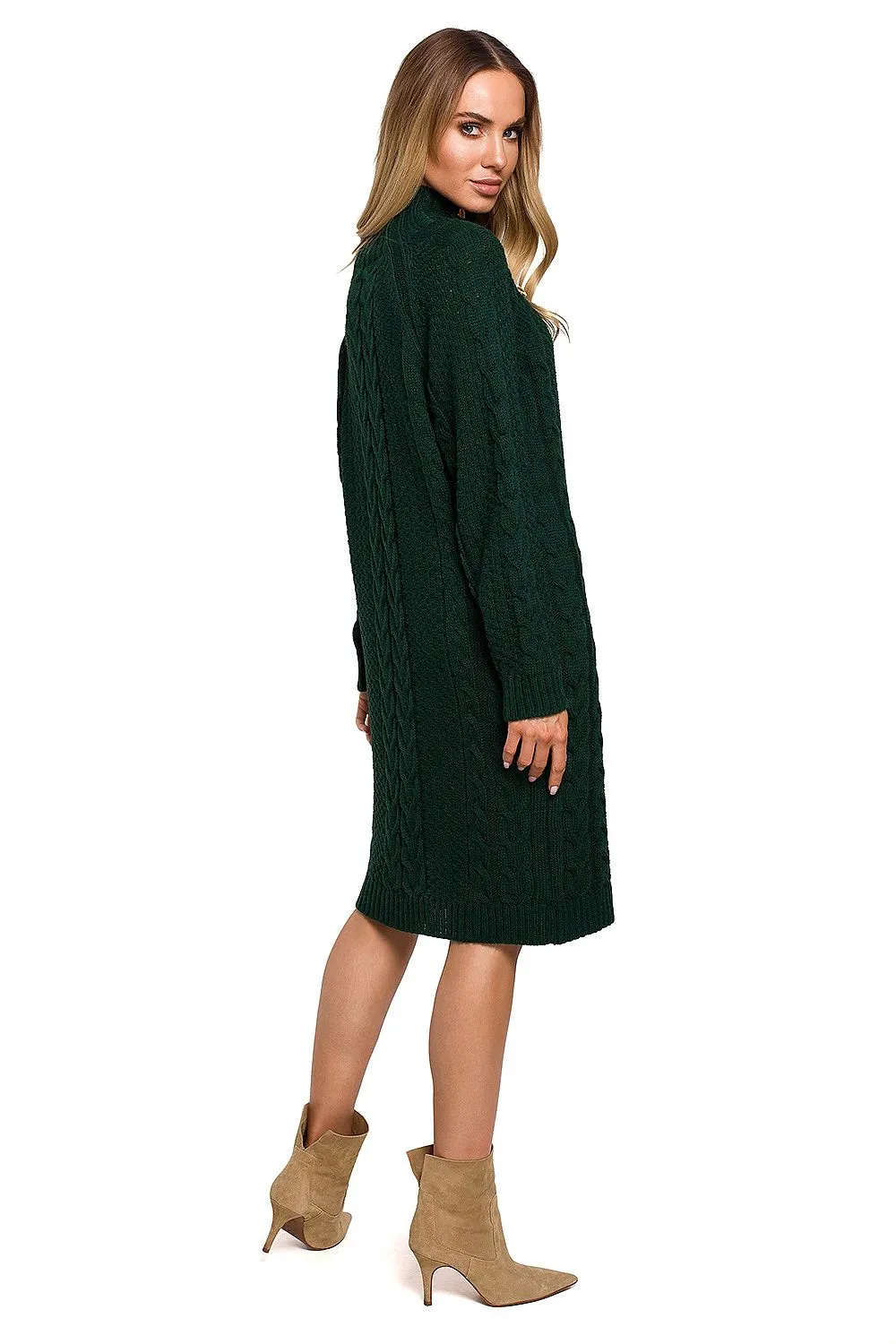 Button-Accented Turtleneck Knit Dress