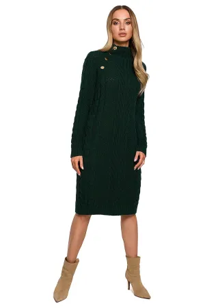 Button-Accented Turtleneck Knit Dress