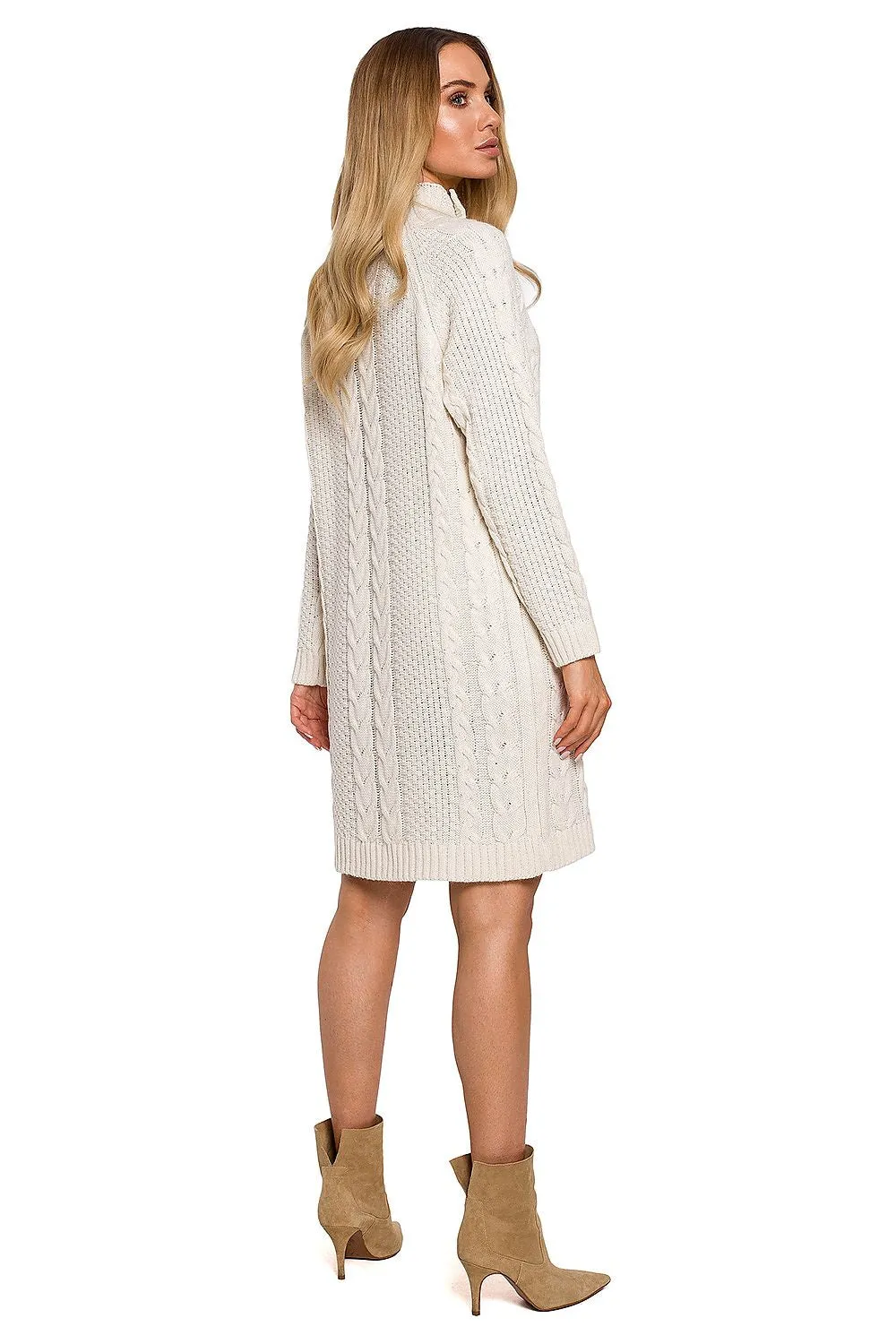 Button-Accented Turtleneck Knit Dress