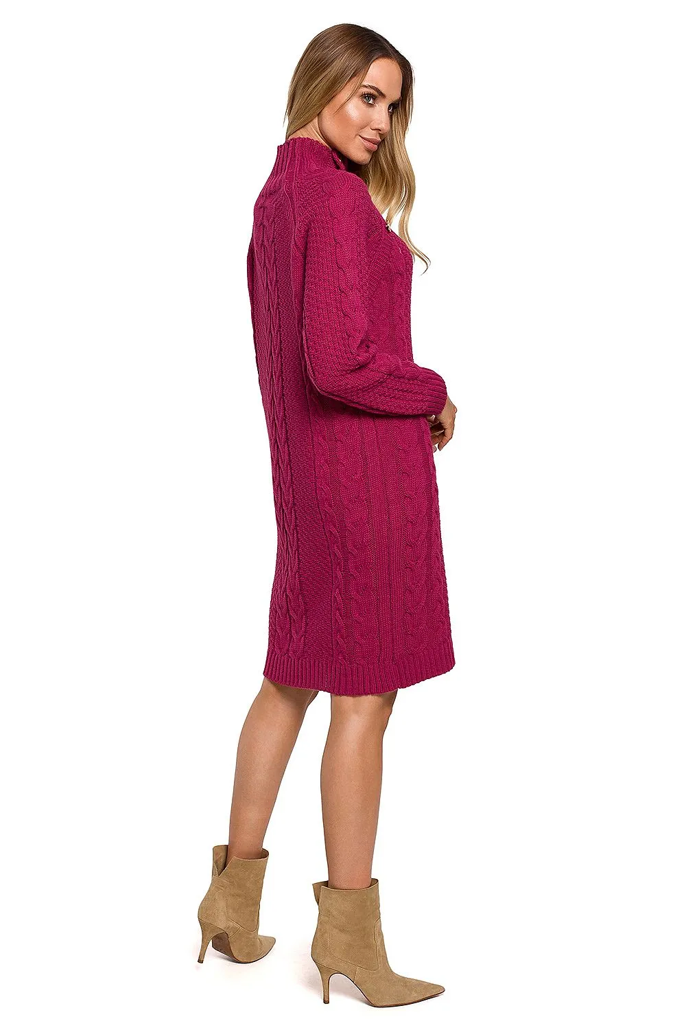 Button-Accented Turtleneck Knit Dress