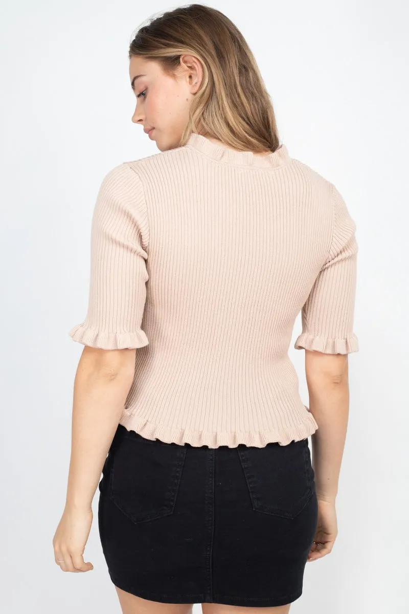 Button Down Flounce Hem Mini Cardigan