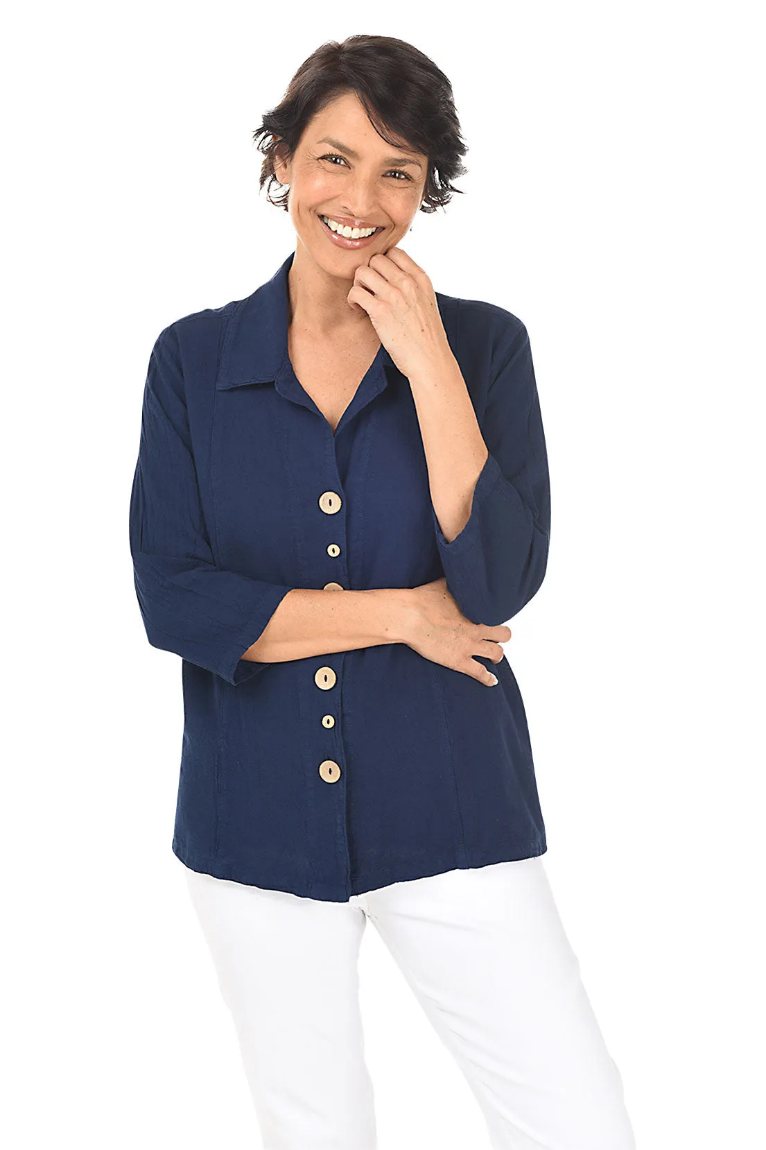 Button-Front Crinkle Shirt
