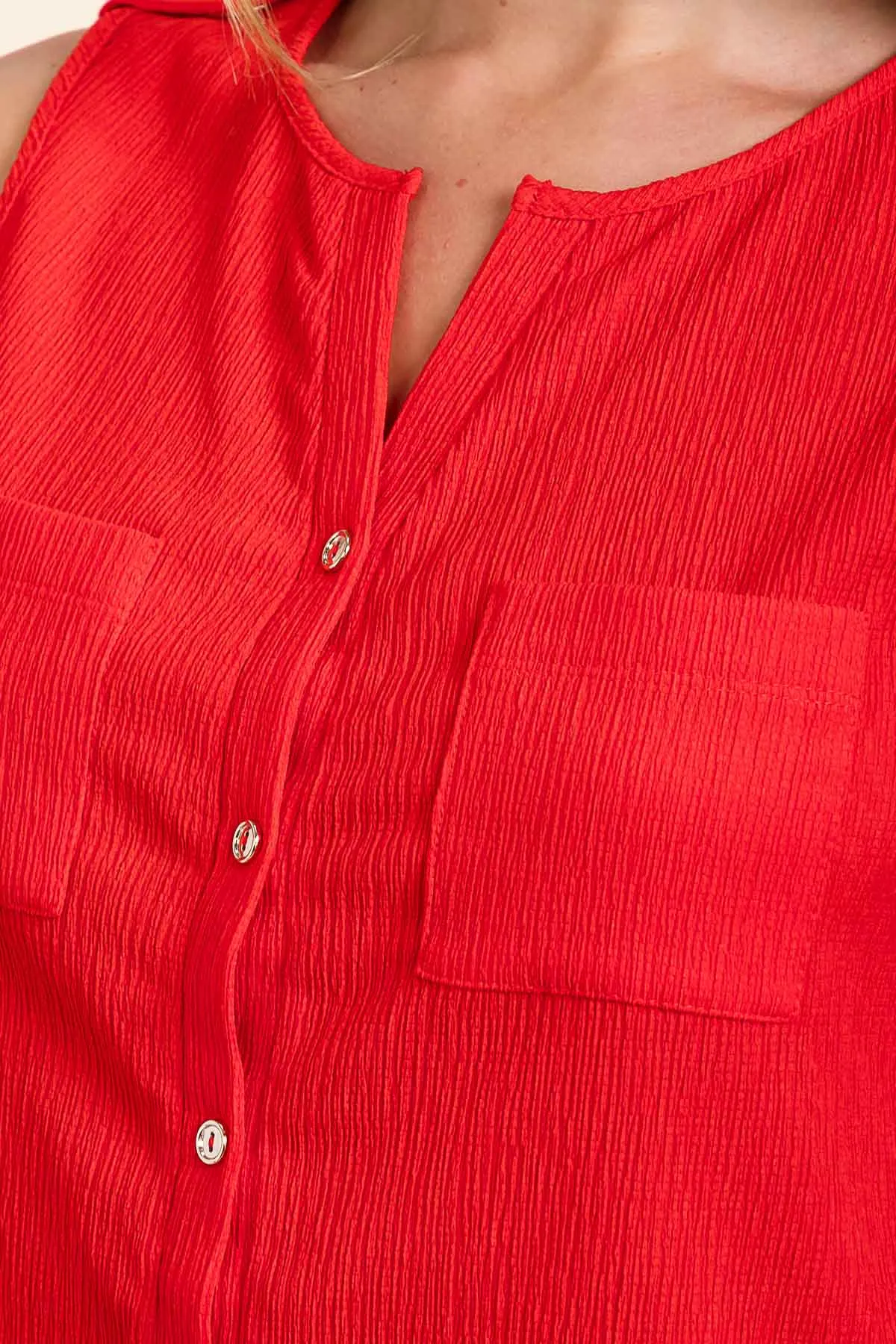 BUTTON FRONT EPILETTE SHOULDER SHIRT