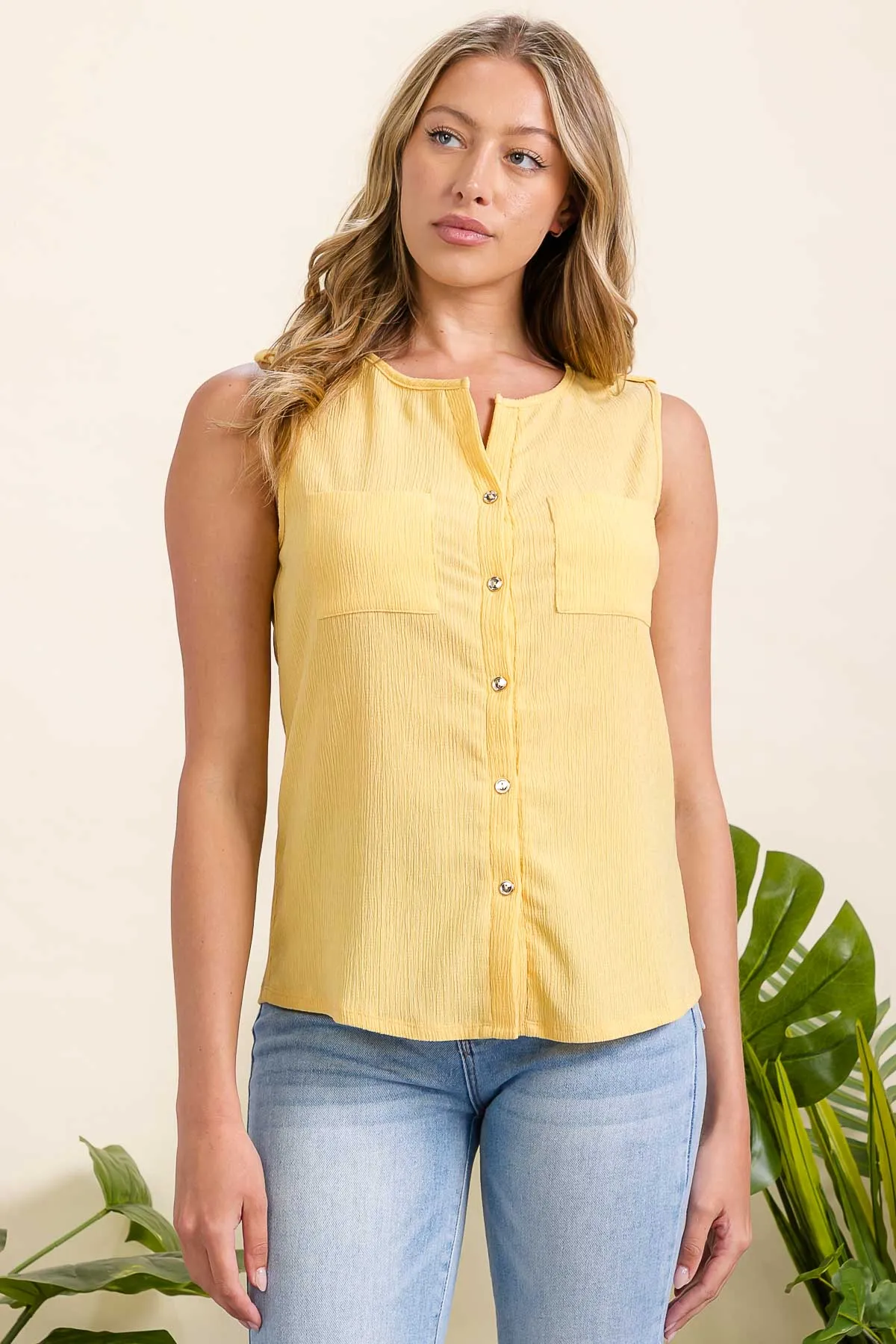 BUTTON FRONT EPILETTE SHOULDER SHIRT