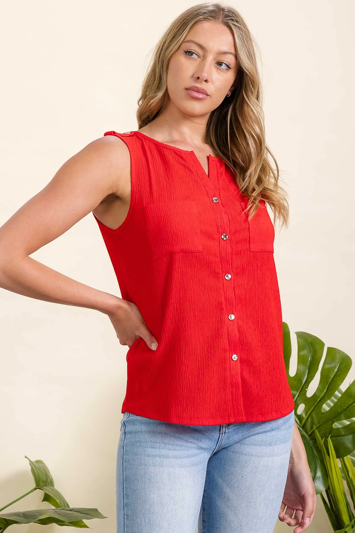BUTTON FRONT EPILETTE SHOULDER SHIRT