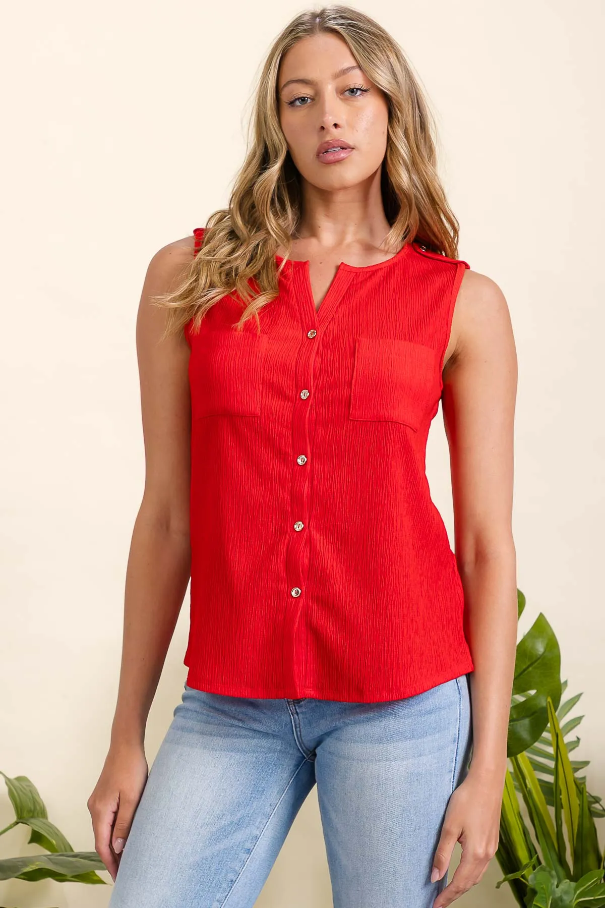 BUTTON FRONT EPILETTE SHOULDER SHIRT