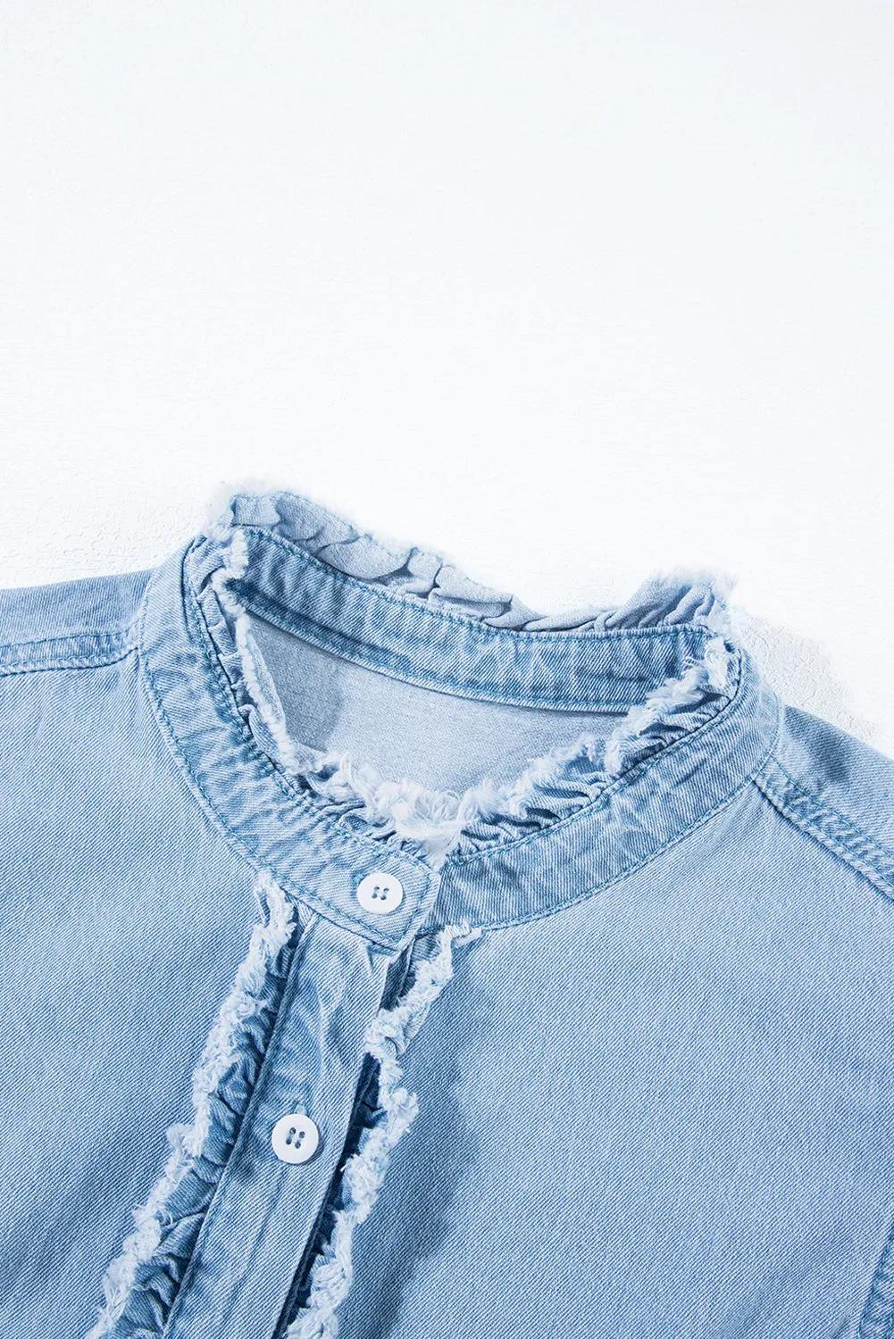 Button Front Frayed Denim Top
