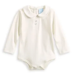 Button Front Peter Pan Pima Tee -- Ivory w/ Blue
