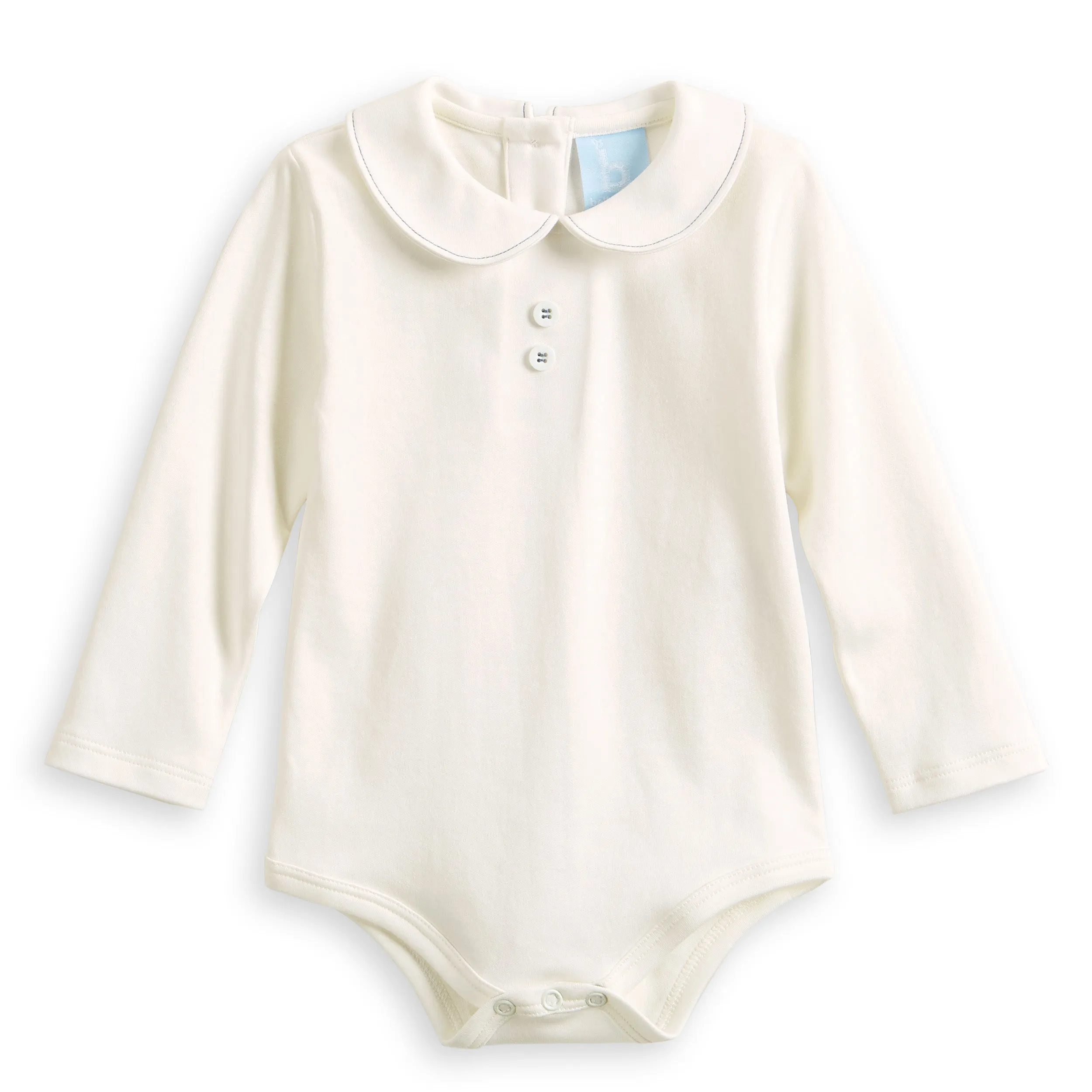 Button Front Peter Pan Pima Tee -- Ivory w/ Blue