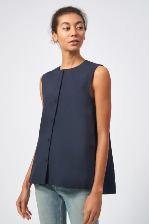 Button Front Shell - Navy Broadcloth