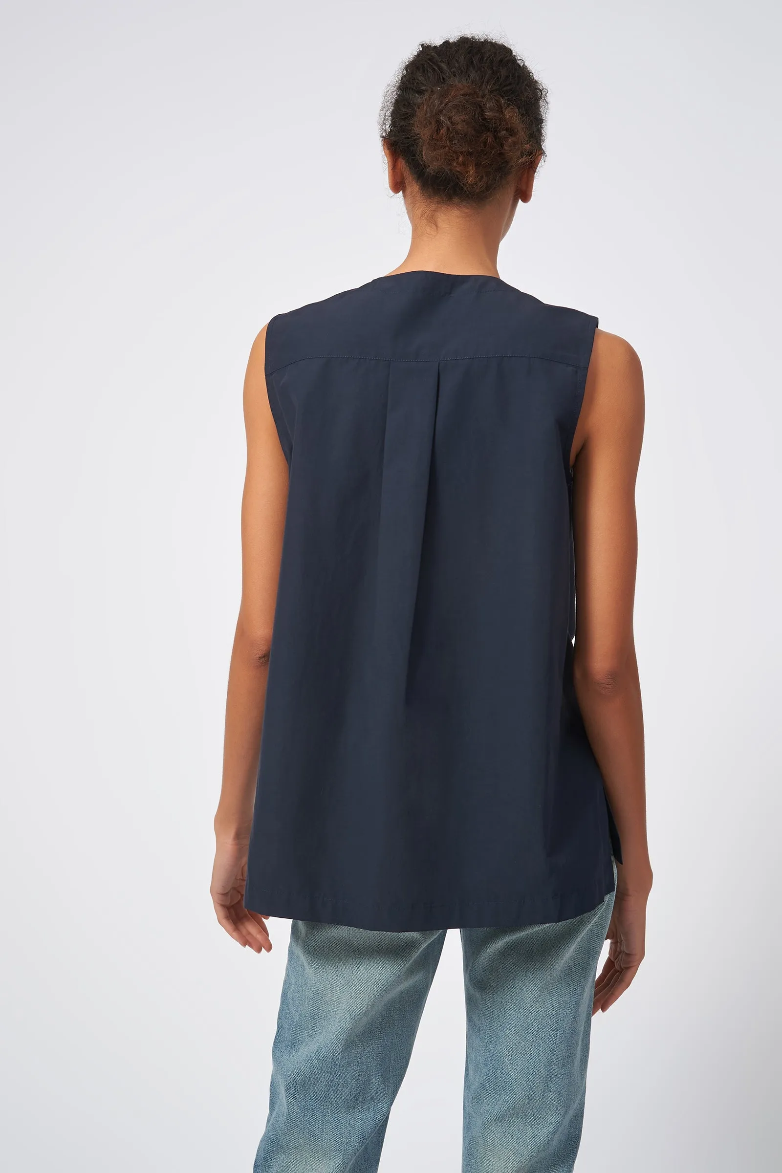 Button Front Shell - Navy Broadcloth