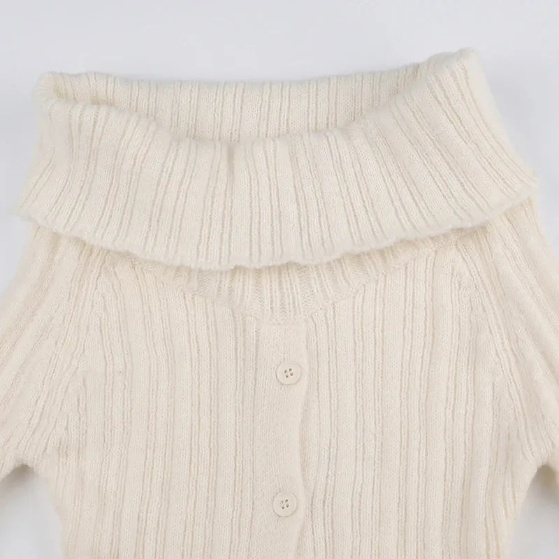 Button Up Off Shoulder Knitted Top