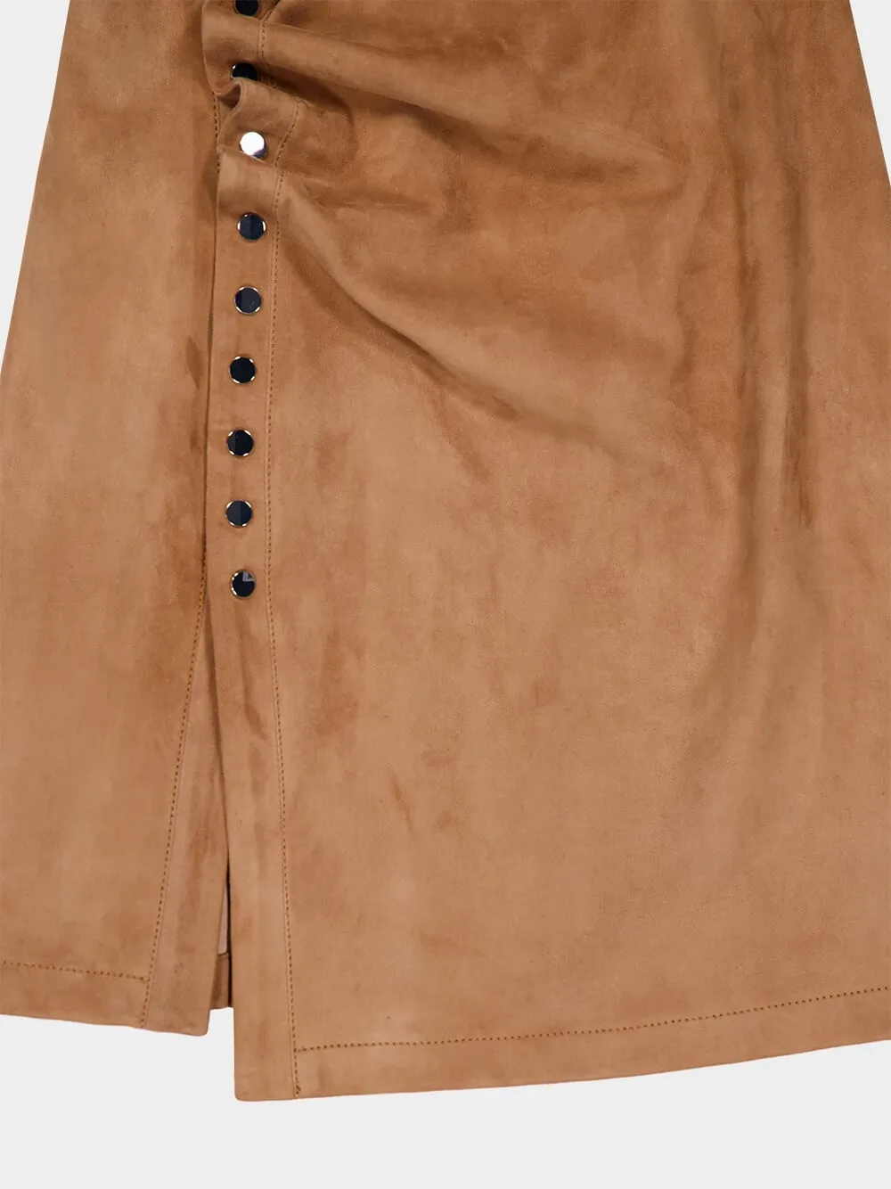 Camel Draped Suede Mini Dress