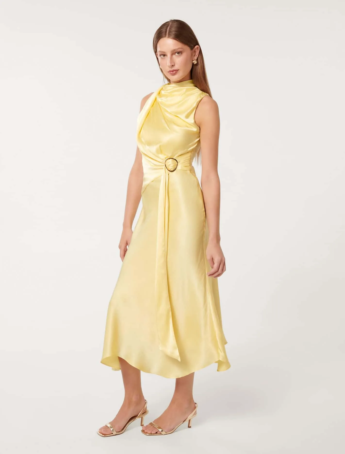 Cassie Satin Draped Midi Dress