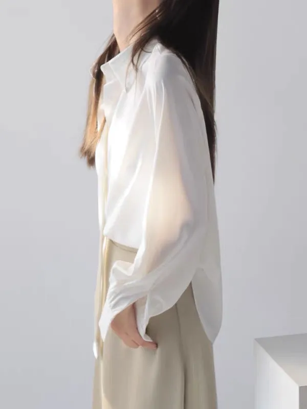 Casual Long Sleeves Loose Solid Color Lapel Collar Blouses&Shirts Tops