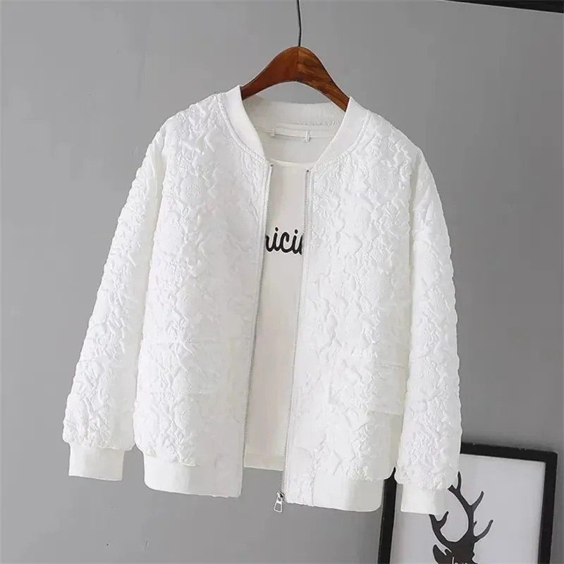 Casual White Jacket Top Female Cardigan Zipper