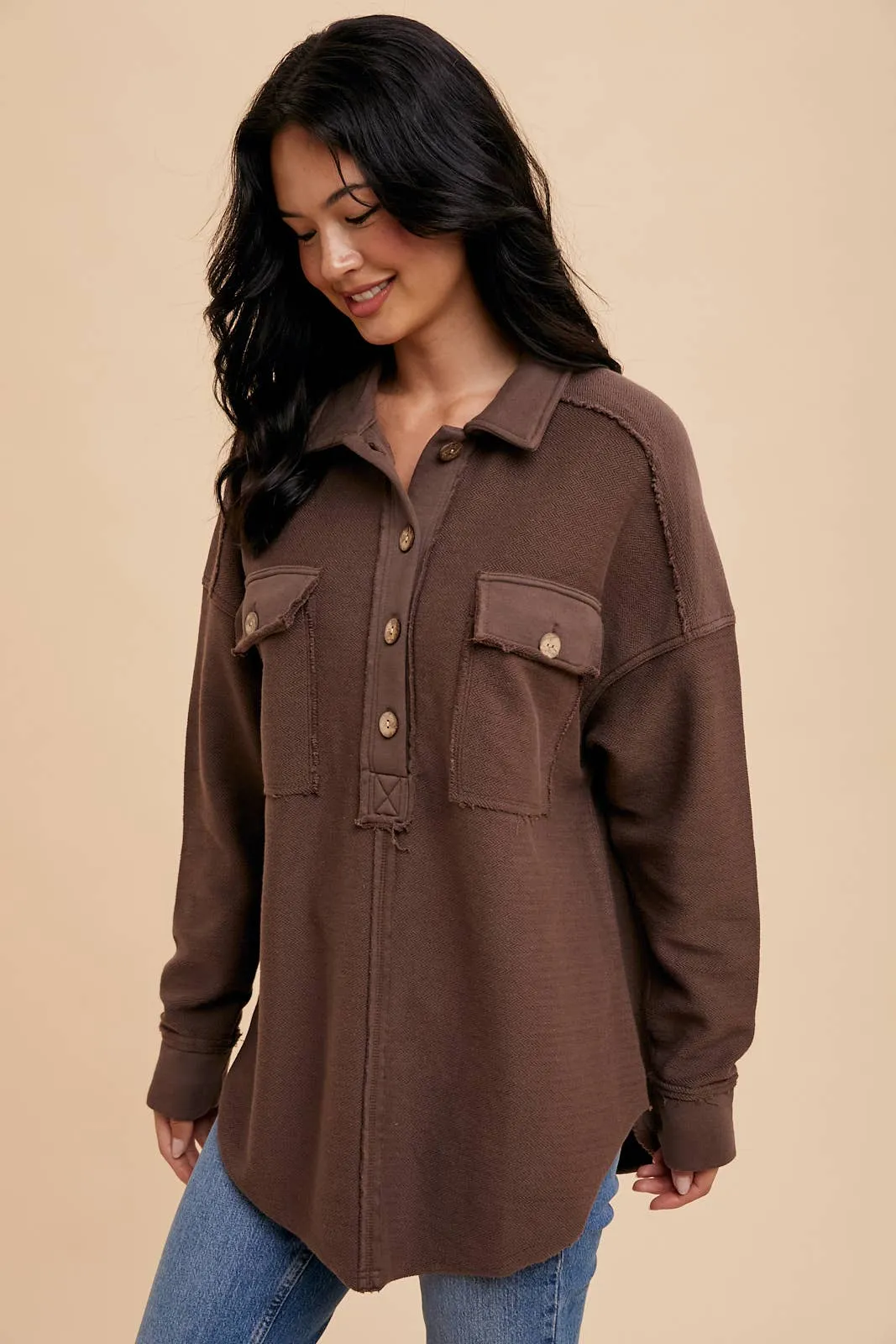 Collared Button Front Sweatshirt