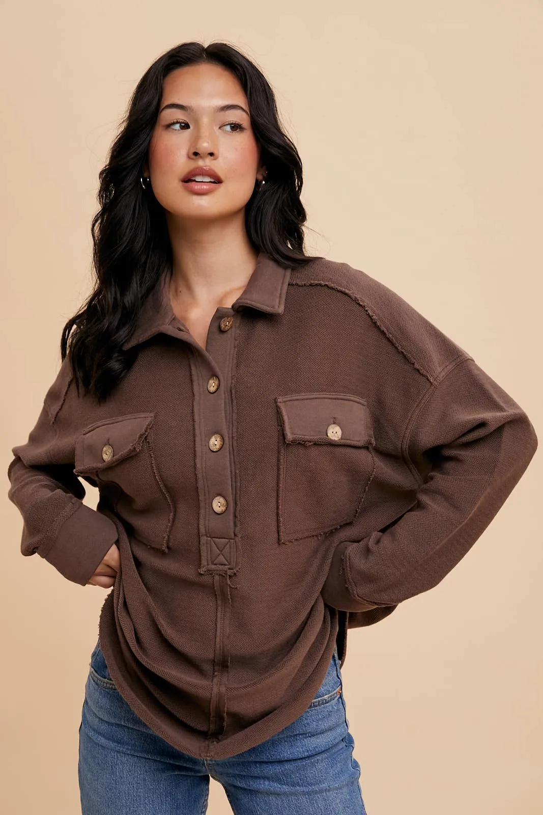Collared Button Front Sweatshirt
