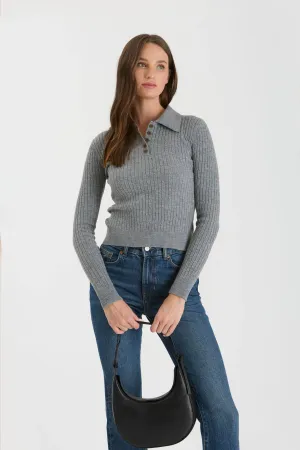 COLLARED POLO LONG SLEEVE KNIT TOP