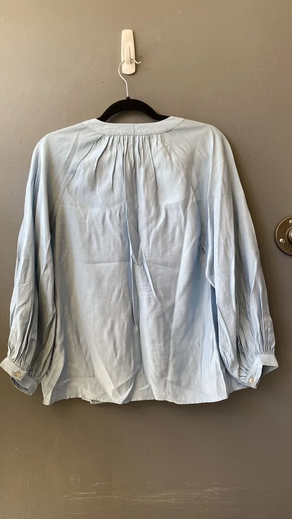 Collarless Button Front Blouse
