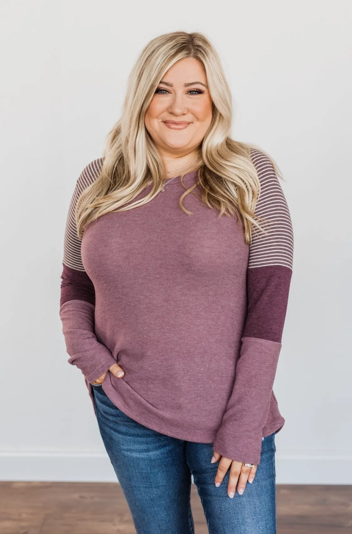 Compliment Me Striped Color Block Top- Dark Lavender