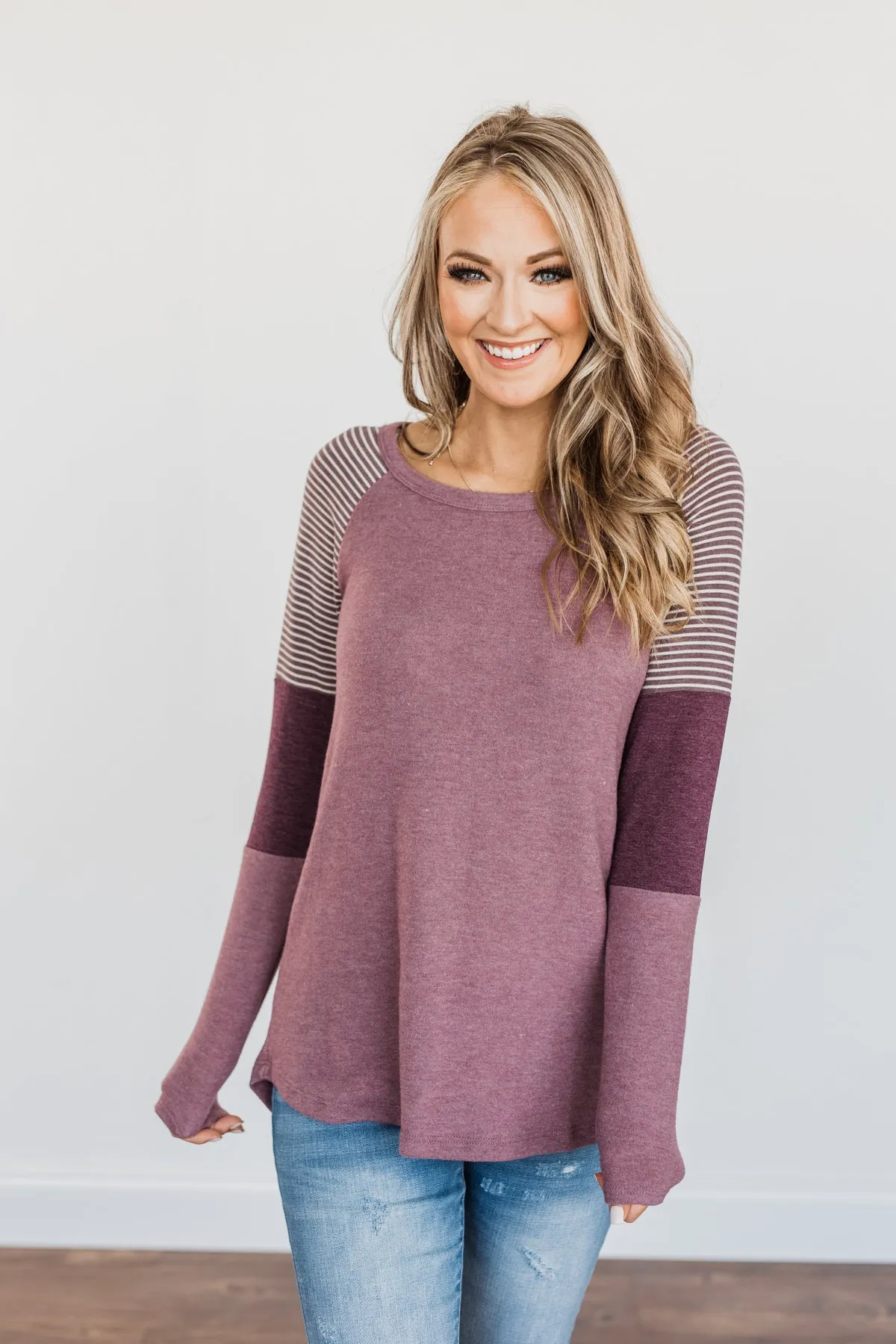 Compliment Me Striped Color Block Top- Dark Lavender