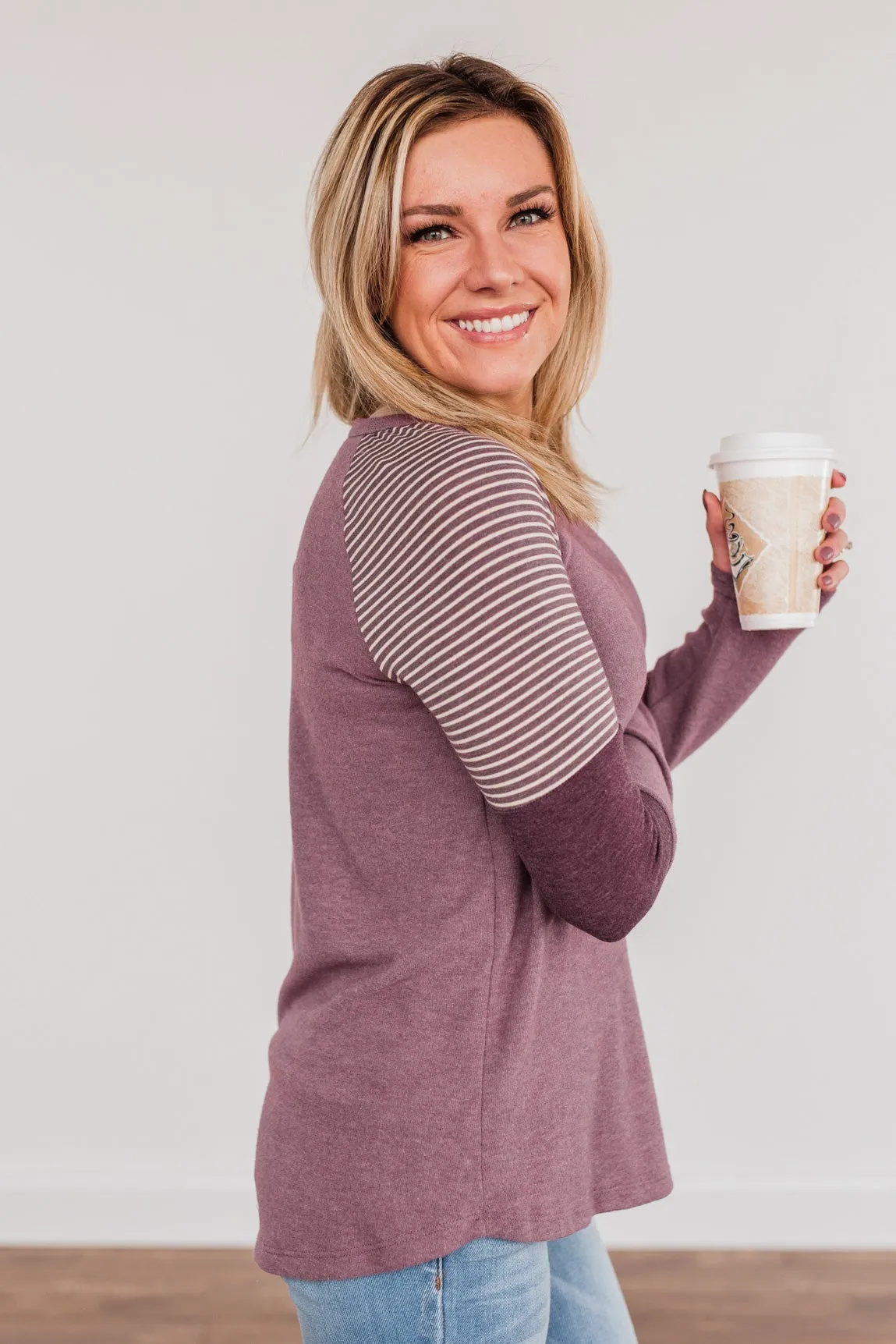 Compliment Me Striped Color Block Top- Dark Lavender